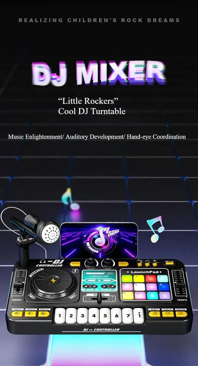 Kids Simulation DJ Mixer Controller Toys Multifunctional Music Effects Electronic Learning Game Birthday Gift for Children DJ