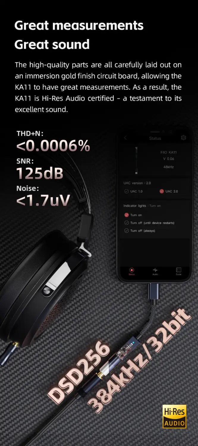 FiiO JadeAudio KA11 USB DAC Amplifier Hi-Res Audio Type-C to 3.5mm Adapter USB Dongle DSD256 for Android Phones