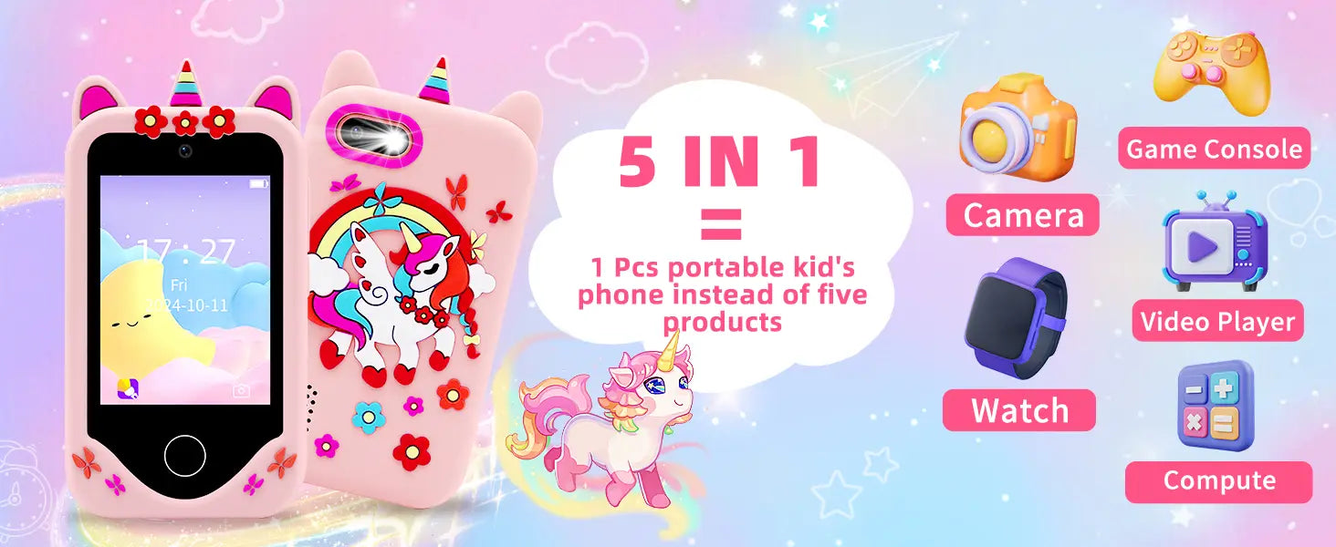 Kids Smart Phone for Girls Boys Kids Cell Phone Toys Dual Camera Music Player 17 Games Toddler Learning Phone For Birthday Gifts