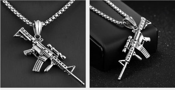 Hip Hop Iced Out M4 Gun Necklace - Gold Silver Alloy Pendant Chain for Rapper Men Streetwear Jewelry