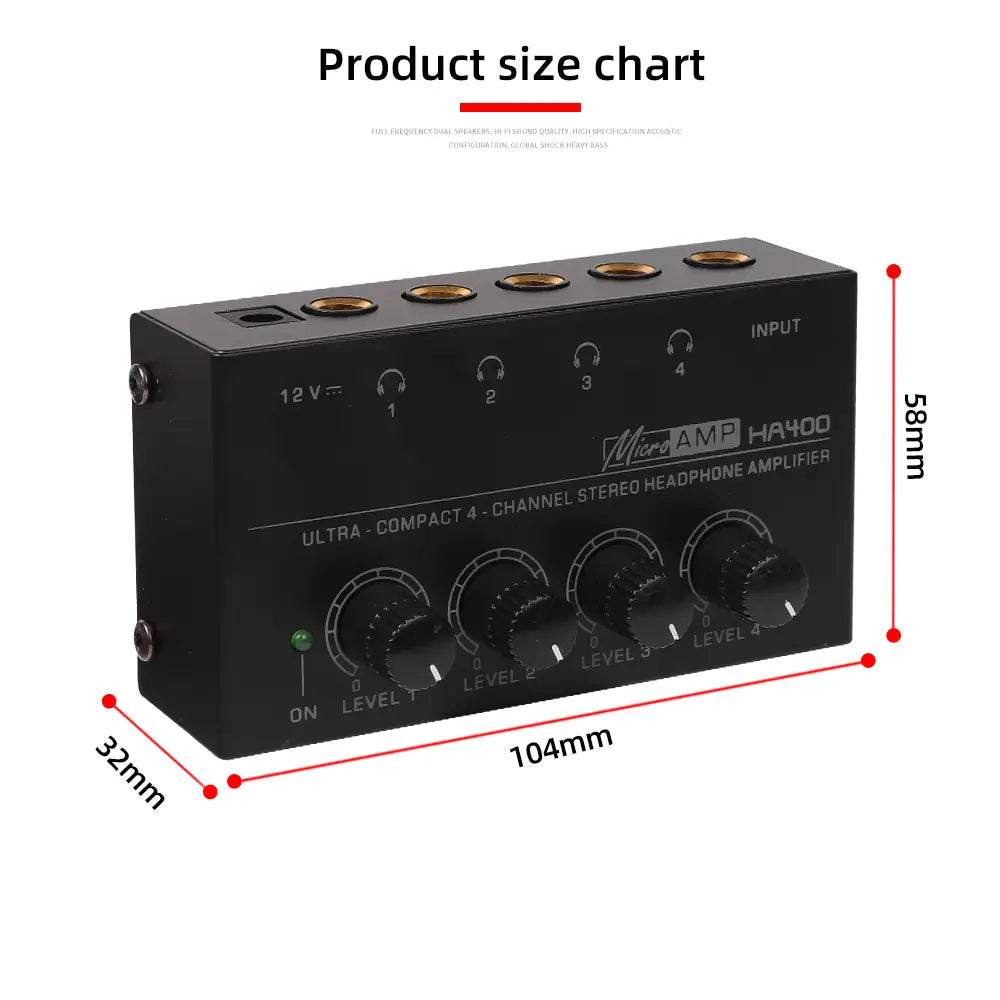 Headphone Amplifier Ultra-Compact Stereo Earphone Amplifier Audio Amplifier 4 Channels for Music 6.35MM Jack with Volume Control