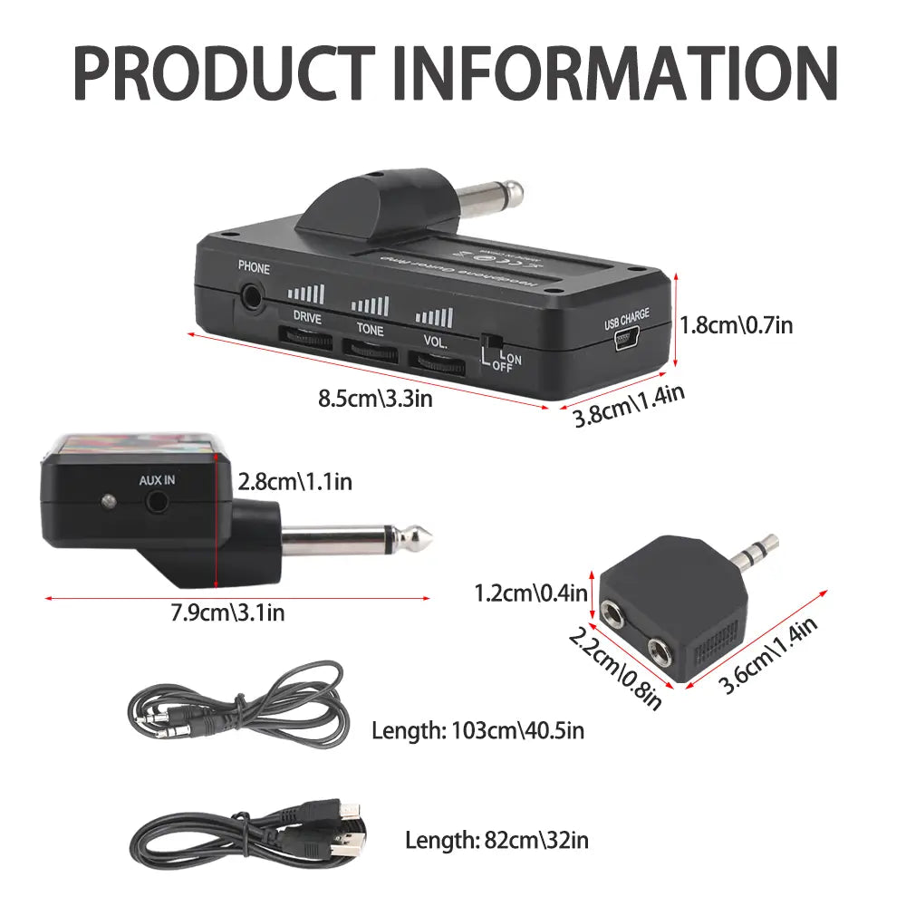 Electric Guitar Amplifier Headphone Amp,Portable Heavy Metal USB Rechargeable Battery Mini Pocket Headphone Amplifier for Guitar