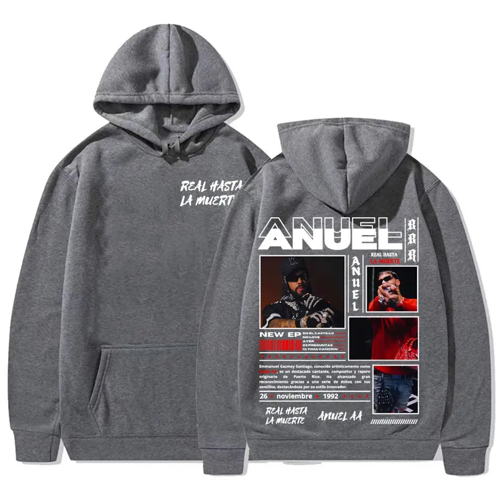 Rapper Anuel AA Real Hasta La Muerte pattern printed hoodie Autumn/winter new men’s fashionable hip-hop casual hoodie