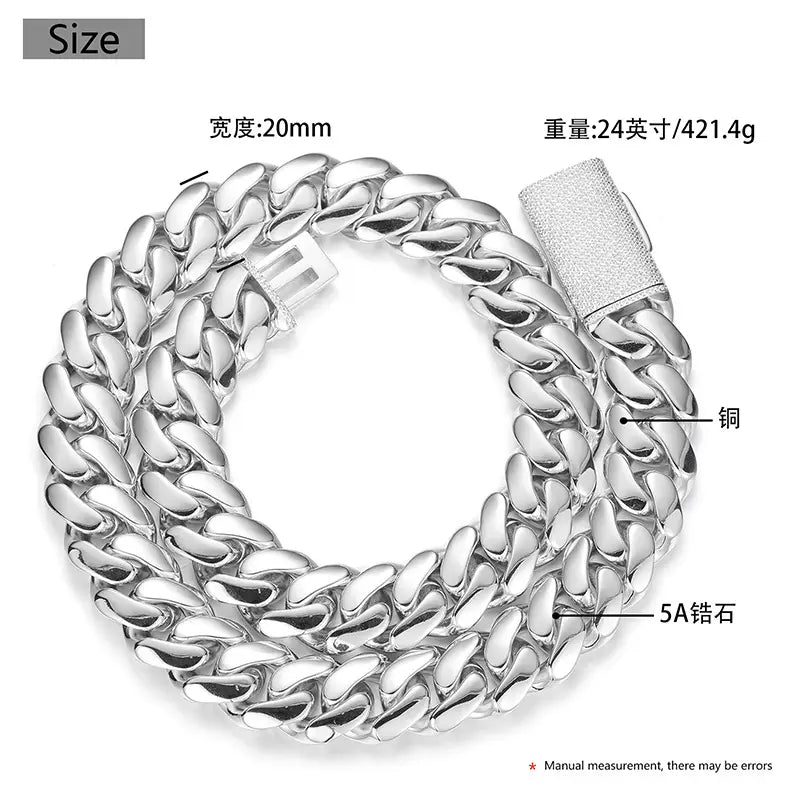 12-20mm wide Hip Hop Bling Iced Out Round Cuban Miami Link Chain Necklaces for Men Rapper Jewelry Gold Silver Color