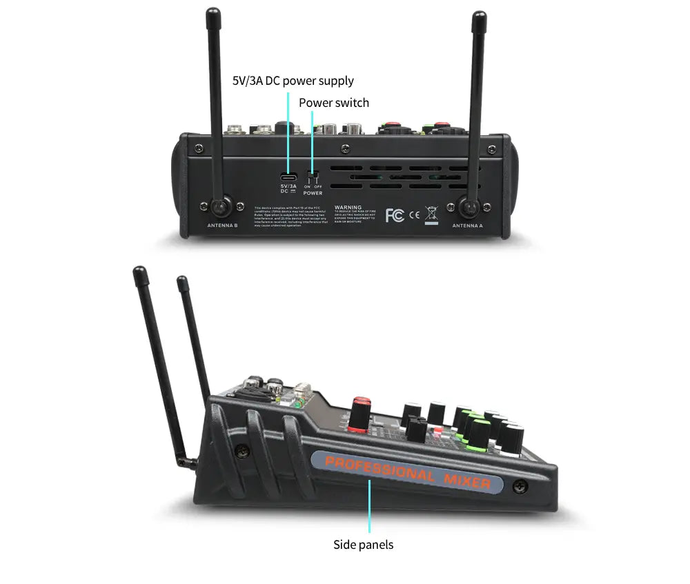 4 Channel Karaoke Audio Mixer with Dual UHF Wireless Microphone USB Bluetooth DJ Mixer for Party Computer Studio Recording DGNOG