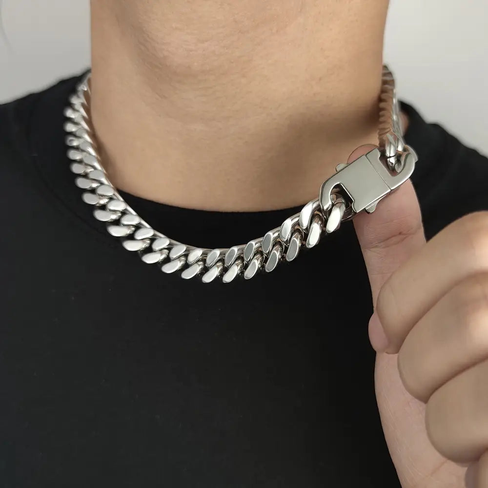 Wholesale Hip Hop Jewelry Stainless Steel Men Flat 4 Side Curb Cuban Link Chain Necklace For Men Drop Shipping