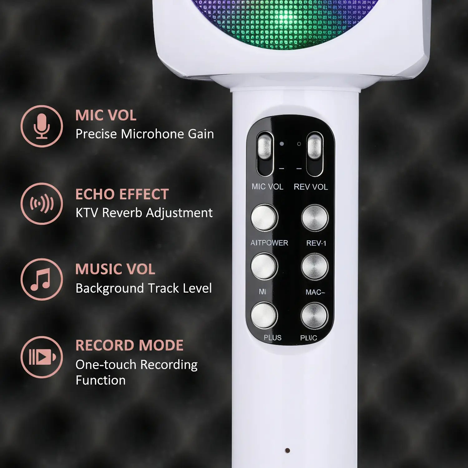 Bluetooth Karaoke Microphone Portable Speaker Wireless Mic with Magic Voice Changer LED Lights TF/USB Playback for Home KTV
