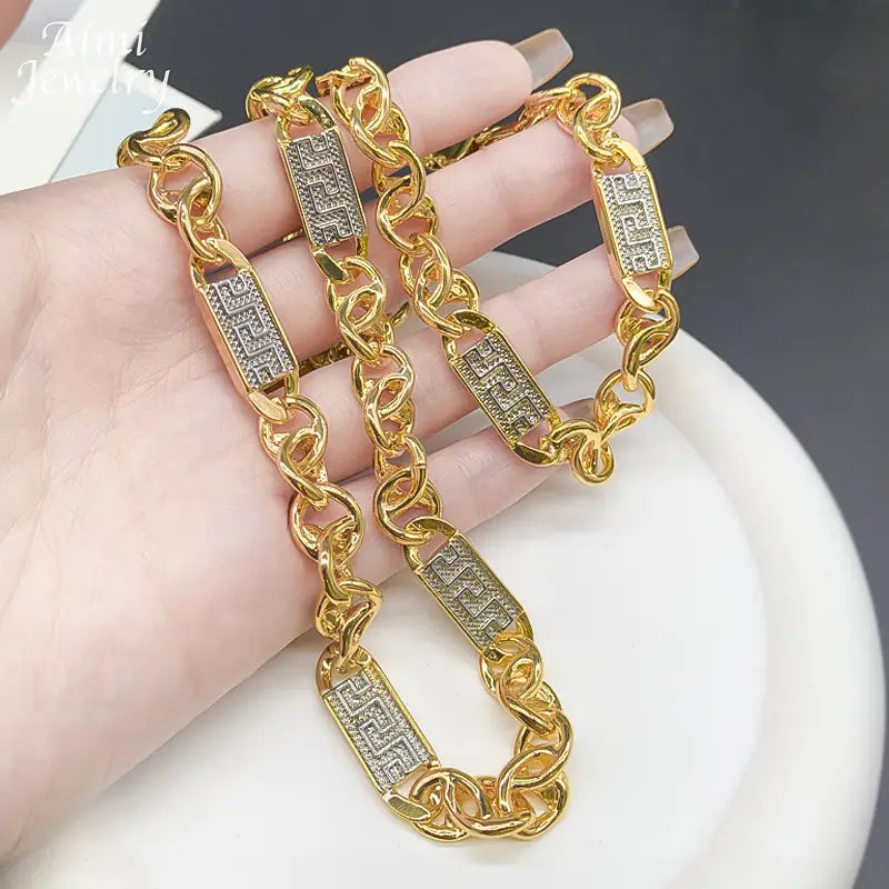 Hip Hop Trendy African Jewelry Set for Men Women Chunky Necklace Bracelet Gold Plated Fashion Jewellery for Party Daily Gifts