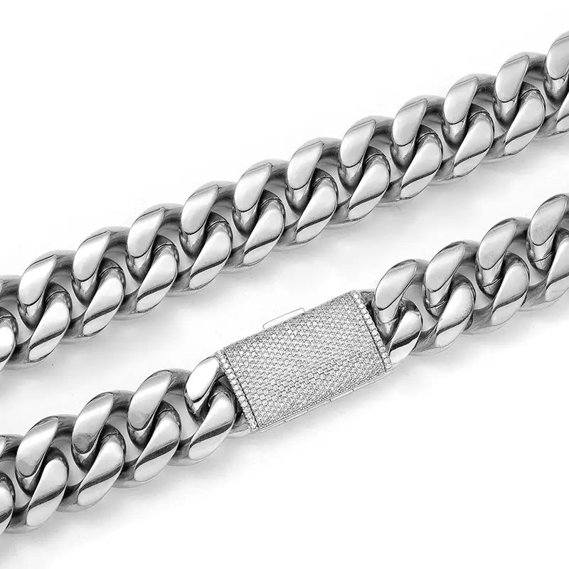 12/14/18/20/22mm Big Heavy Solid Stainless Steel Cuban Miami Link Chain Necklaces for Men Hip Hop Bling Iced out Rapper Jewelry
