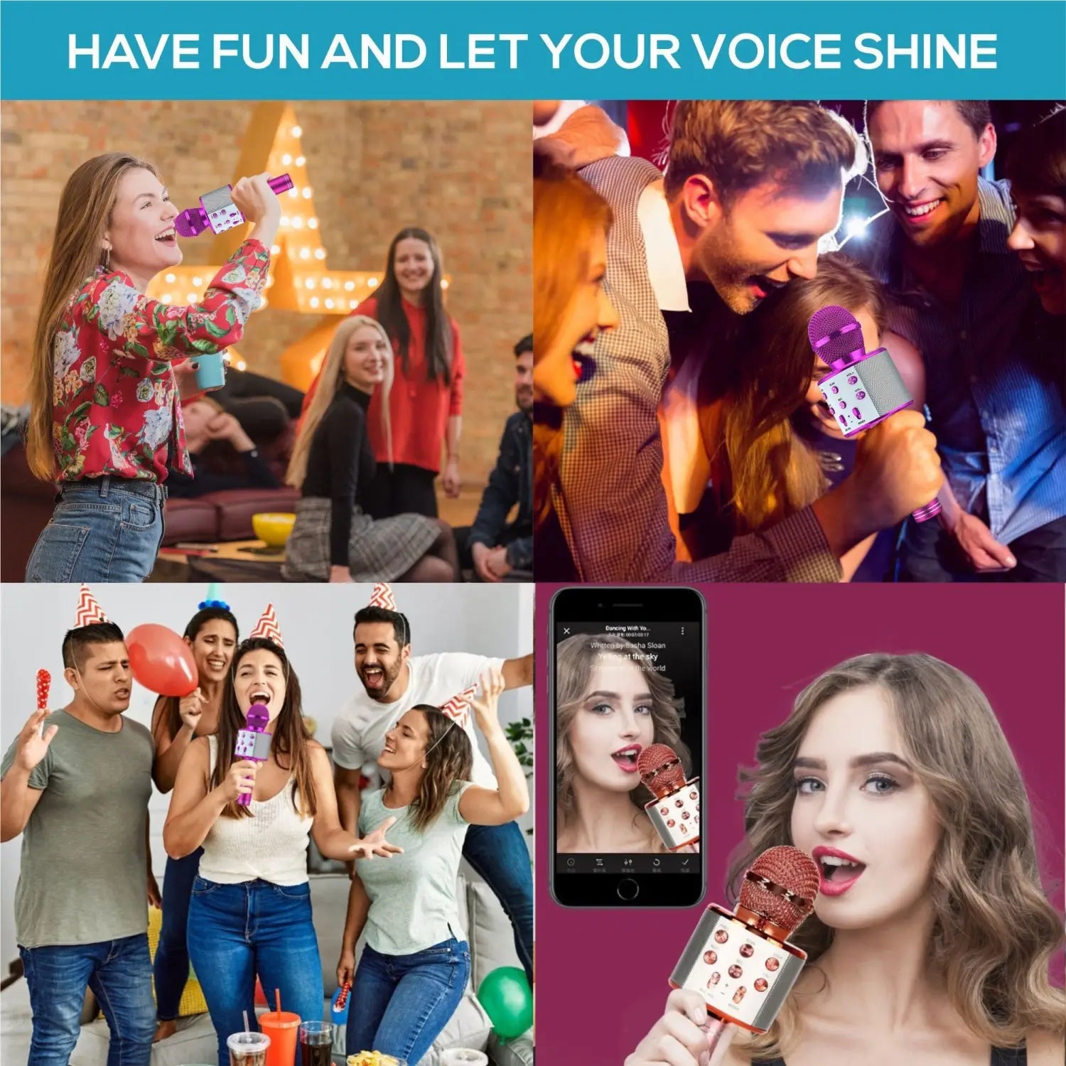 Wireless Karaoke Microphone Bluetooth Speaker Multi-Function Controls 5-in-1 portable Handheld Mic for singing For Party