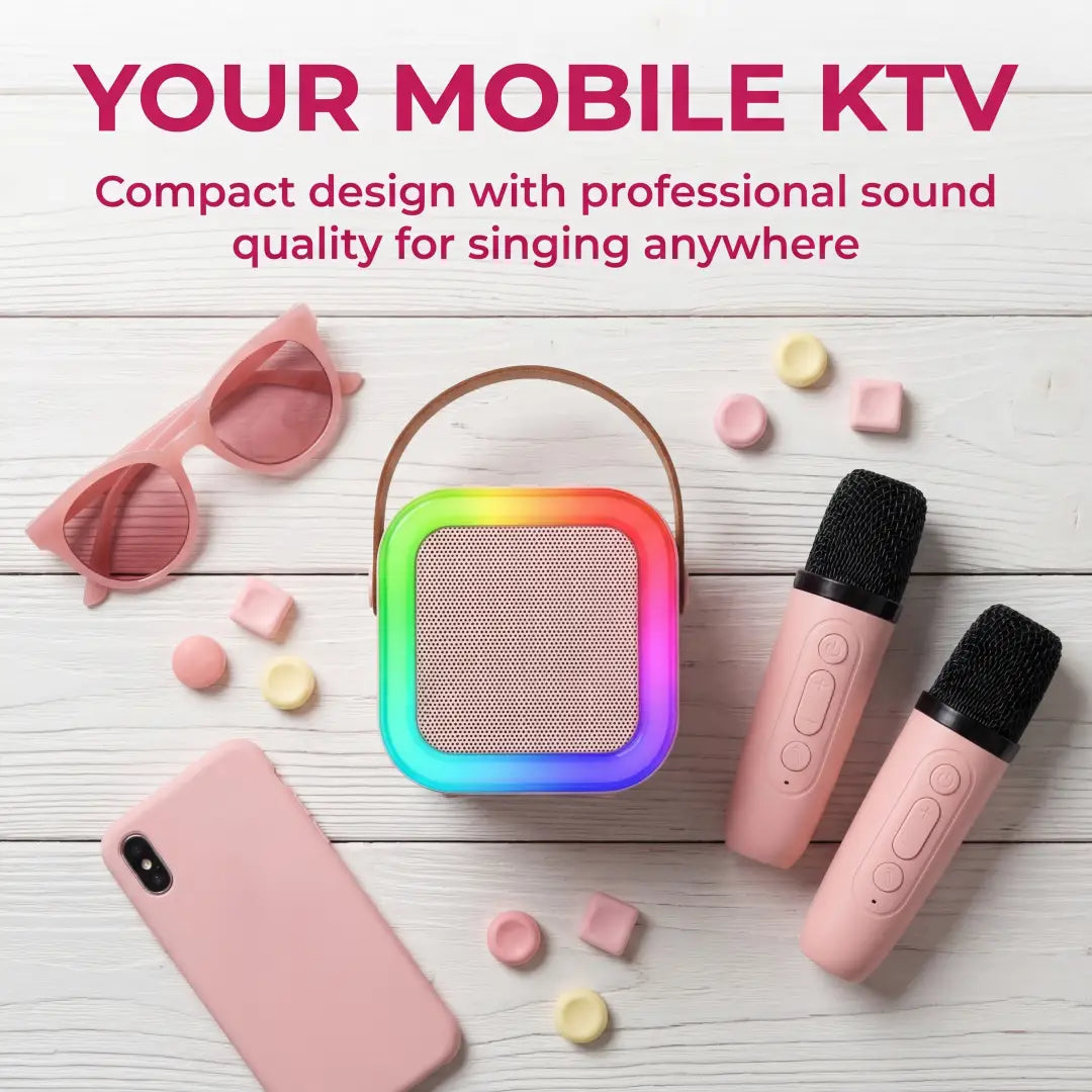 Kids Adult Karaoke Machine Portable Bluetooth Speaker with 2 Microphones RGB Light Voice Changer for Party Gift