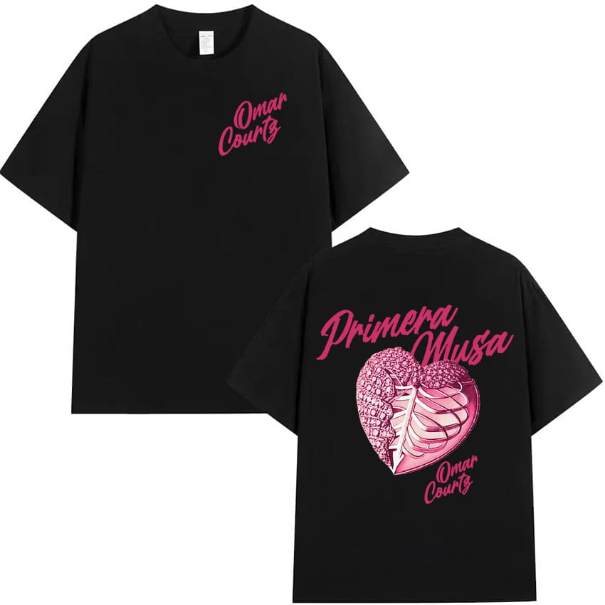 Rapper Omar Courtz Primera Musa 2025 Heart Graphic T-shirt Mens Clothing Hip Hop T Shirt Summer Top Oversized Tshirts Streetwear
