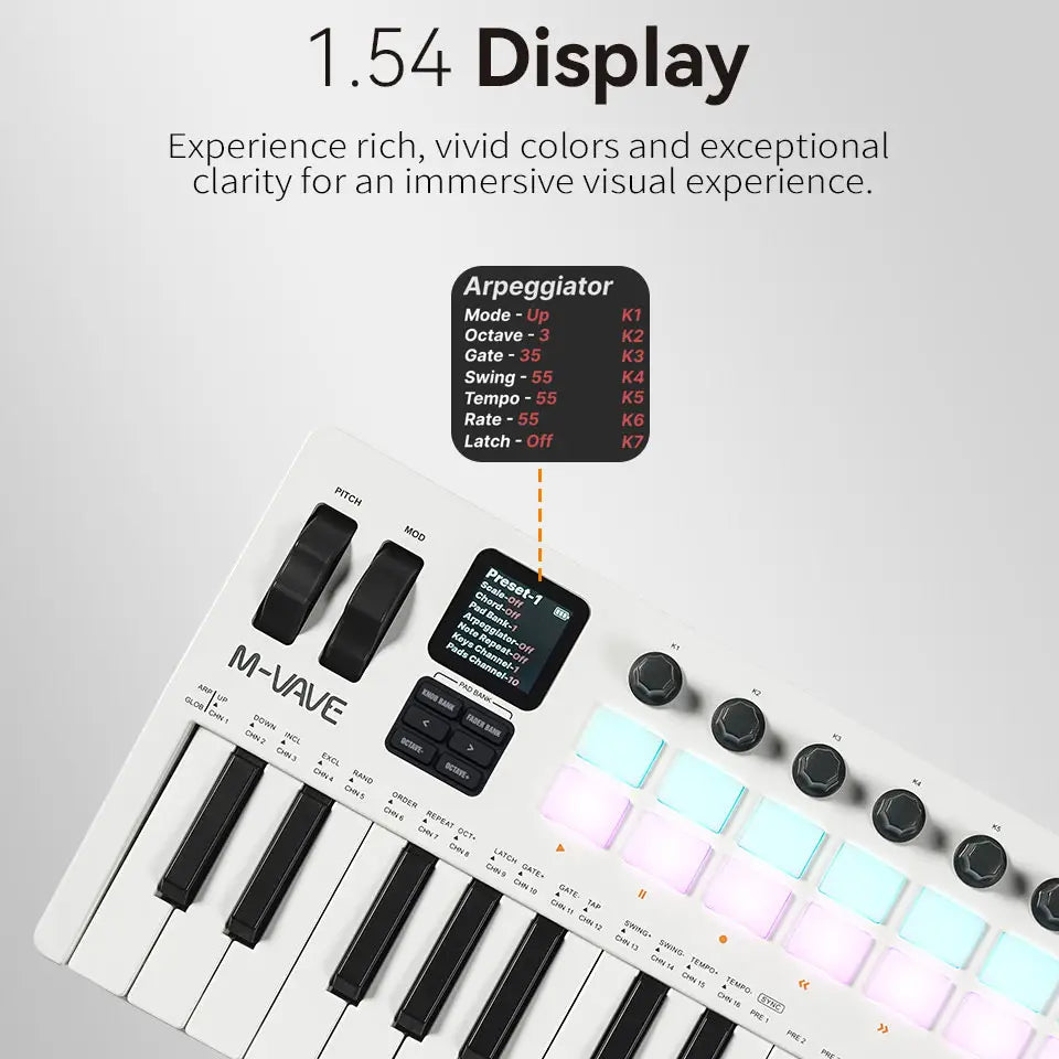 M-VAVE SMK-37 Pro MIDI Keyboard 16 Drum Pads Sound Source 37 Key RGB Keyboard Supports Wireless Connection to Multiple Systems