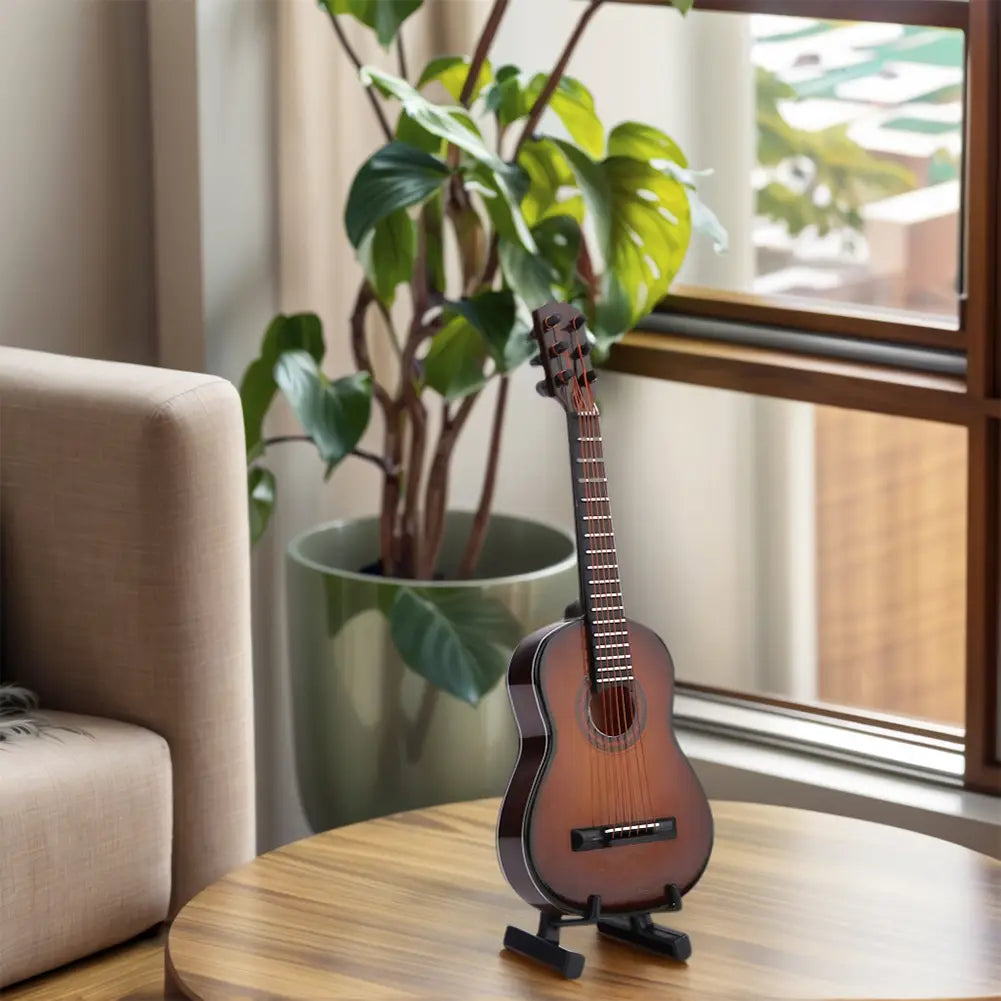 Wooden Miniature Guitar Model with Stand Modern Simple Mini Musical Ornaments Craft Home Desk Decoration for Home Display Decor