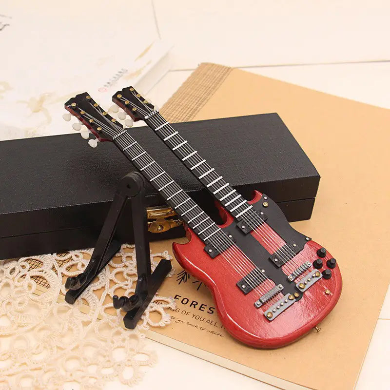 18cm 1/6 Wooden Musical Instruments Collection Decorative Ornaments Mini Electric Guitar With Support Miniature Model Decoration