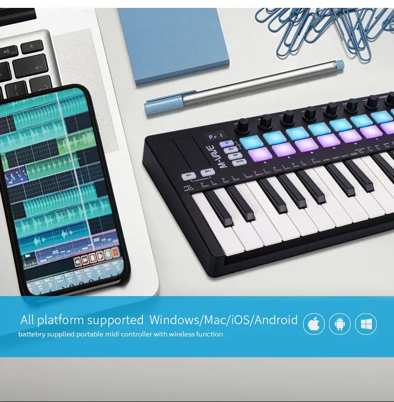 M-VAVE SMK-25 Series MIDI Pad Controller Keyboard USB Mini 25 Key 16 RGB Drum Pads 8 Knobs with Music Production Software