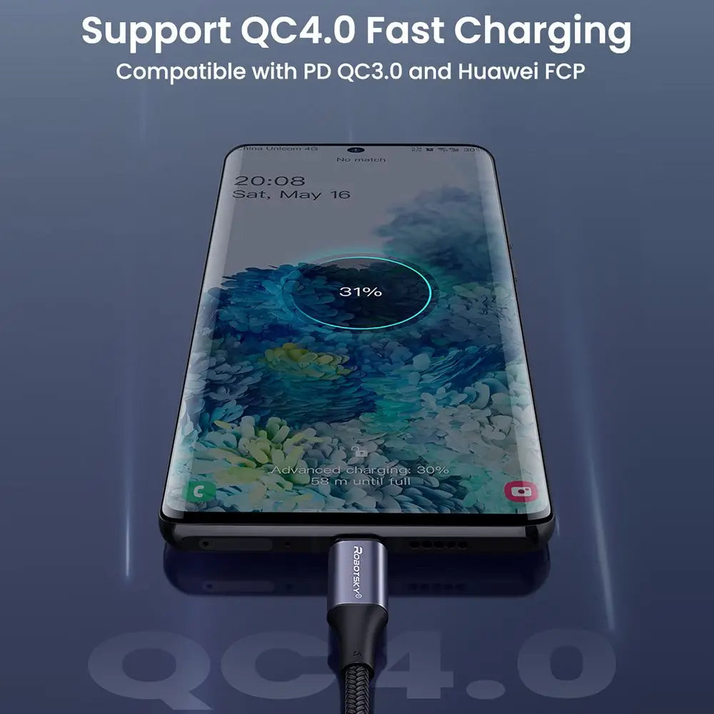 Mobile Phone USB C to USB Type C Cable PD 100W Fast Charging Line Quick Charge 4.0 Right Angle Wire 90 Degree Data 0.5m/1m/2m
