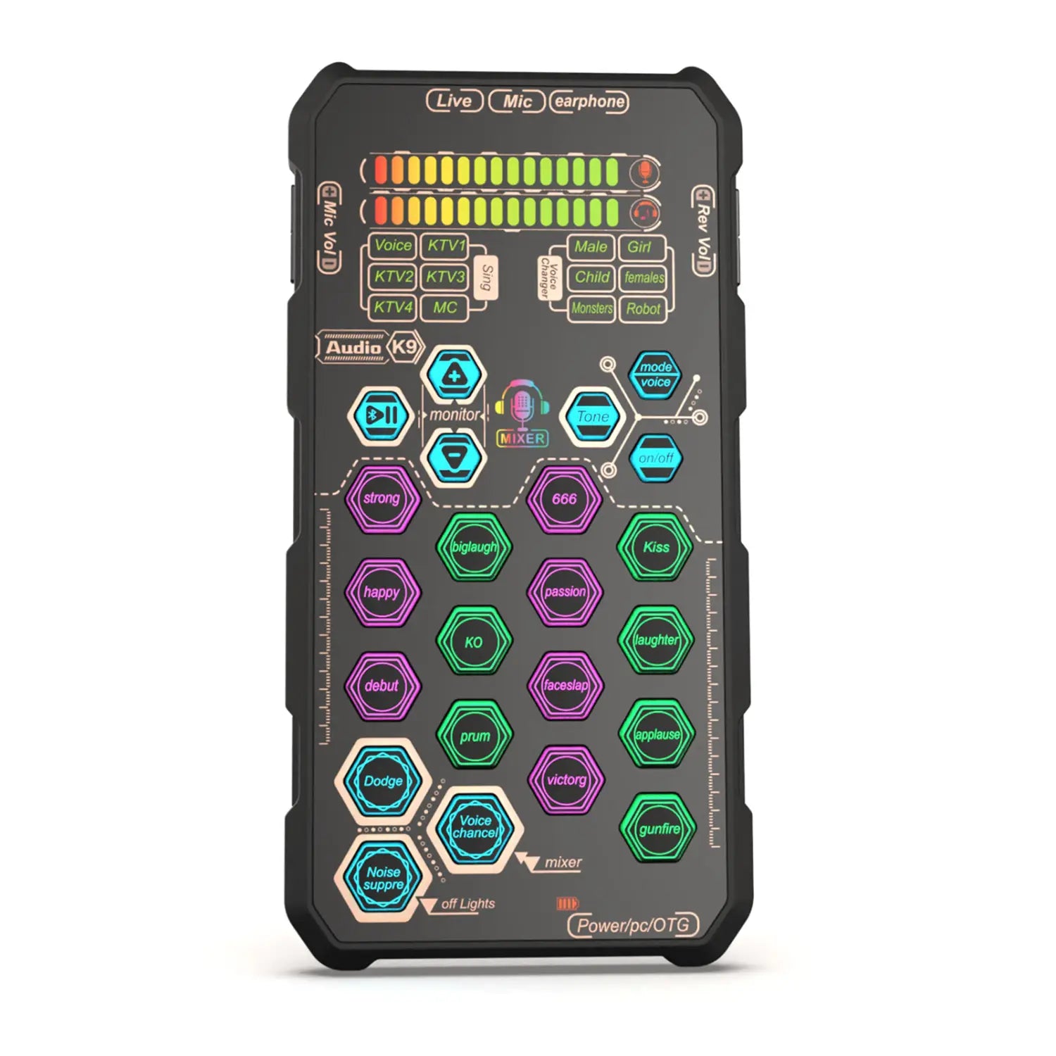 DJ Karaoke Equipment K9 Handheld Live Sound Card Sound Board Set with Voice Change for Podacsting Broadcasting Singing Recording