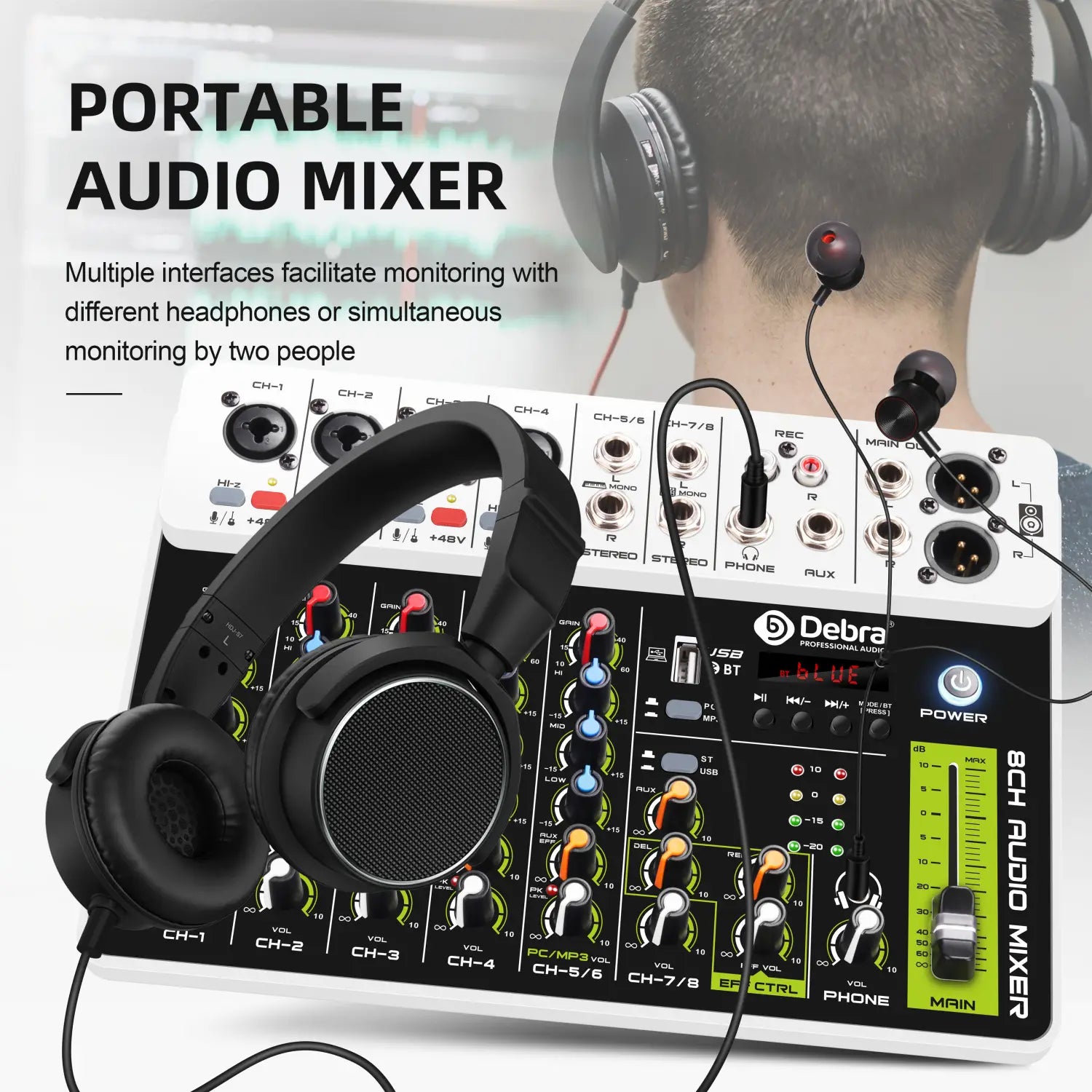 4/8 Channel Audio Mixer DJ Controller Sound Mixing Console With Bluetooth Phantom Power Delay Repaeat Effect For PC Recording