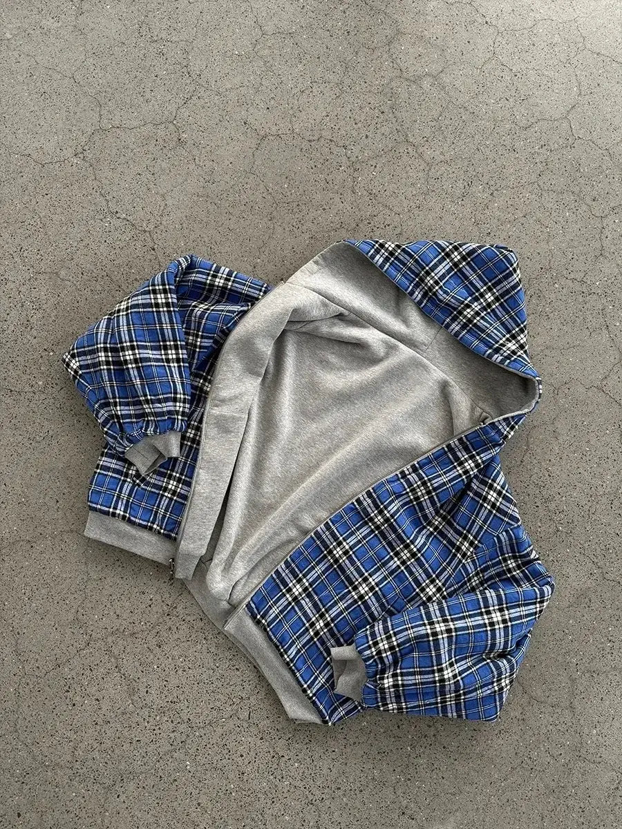 Korean Fashion Retro Plaid Double-Sided Black Minimalist Sweatshirt Men’s Y2K New Harajuku Hip-Hop Gothic Couple Street Wear