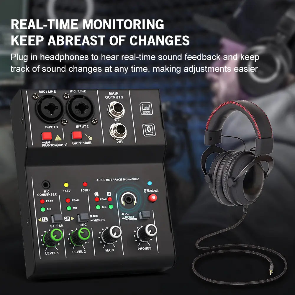2 Channel Professional Portable Audio Interface Sound Card Console Mini USB Mixer For Guitar Studio Singing Q12-M