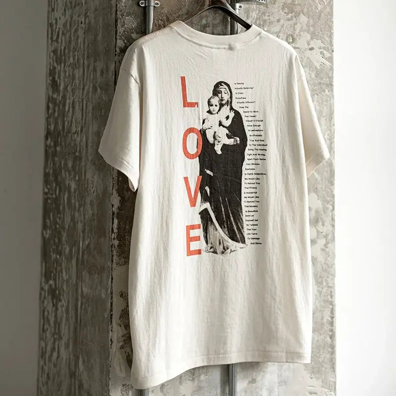 Hip Hop Retro Racing Style Graffiti Color Blocking Saint Micheal T-Shirt Men Women High Quality Oversized T Shirt Tee Tops