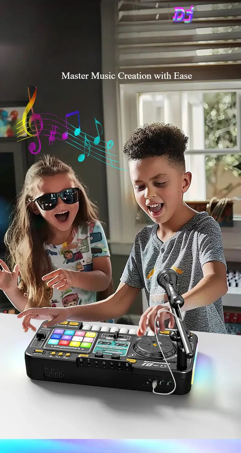 Kid DJ Mixer Controller Toy with Microphone Electronic Piano Keyboard Musical Instrument Kid Learning Educational Birthday Gifts