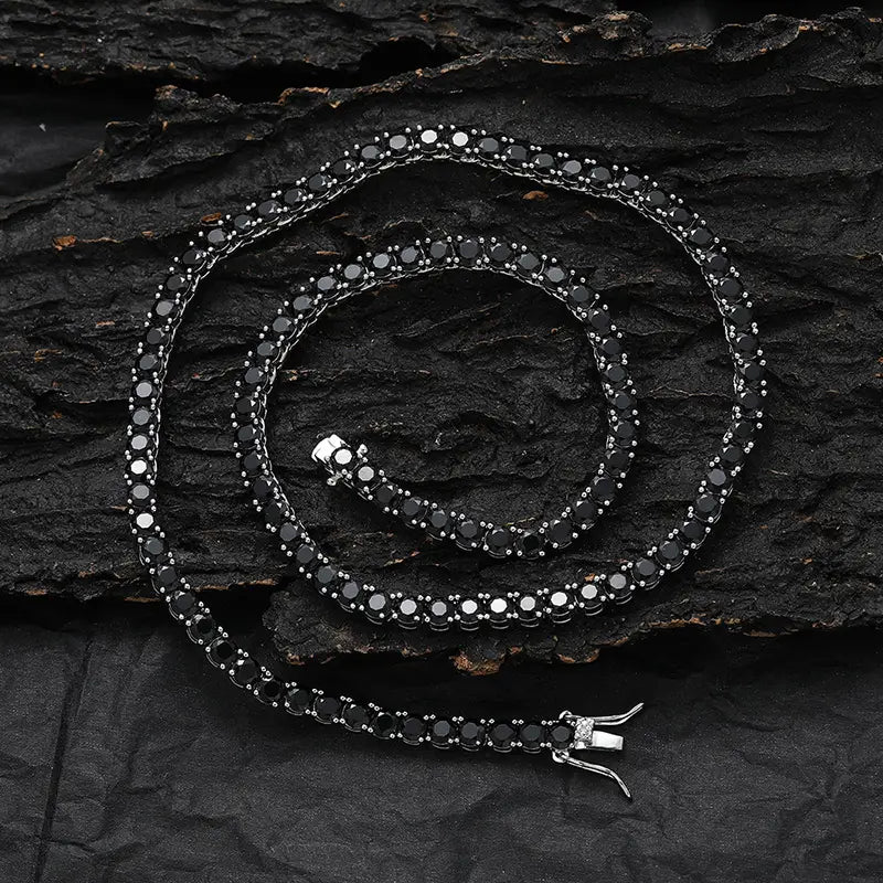 Hip Hop Black CZ Stone Paved Bling Iced Out 1 Row Tennis Link Chain Chokers Necklaces for Men Women Unisex Rapper Jewelry