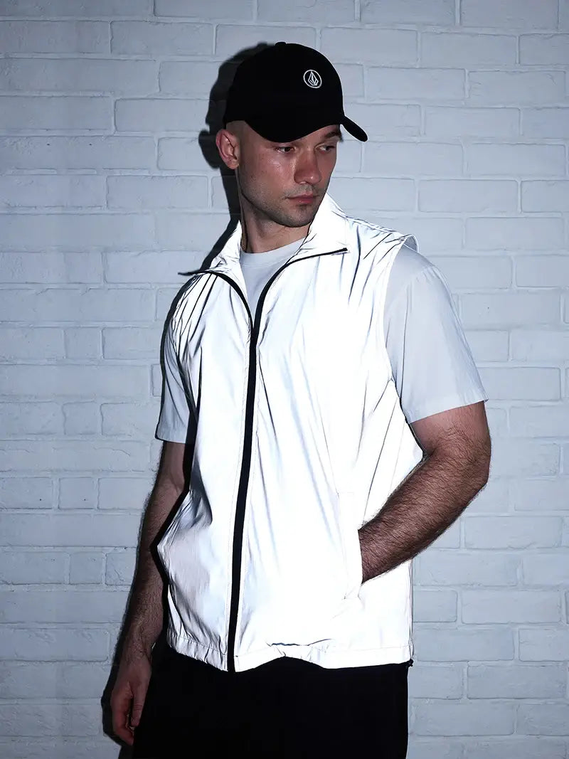 Hip-hop Streetwear Reflective Sleeveless Vest Men’s Spring Summer Lightweight Stand Collar Night Running Dancing Outdoor Jacket