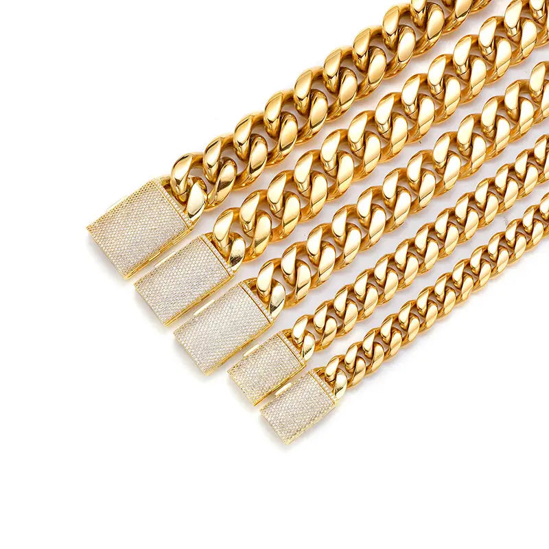 12/14/18/20/22mm Big Heavy Solid Stainless Steel Cuban Miami Link Chain Necklaces for Men Hip Hop Bling Iced out Rapper Jewelry