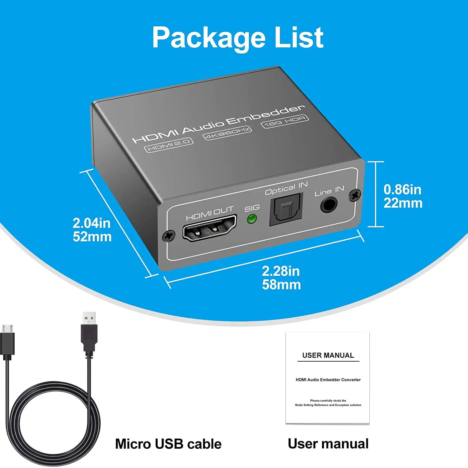 HDMI Audio Embedder Inserter HDMI 2.0 HDMI Audio Mixer HDMI+ Aux Audio + Digital toslink Audio to HDMI converter mixer 4K 60Hz&HDR