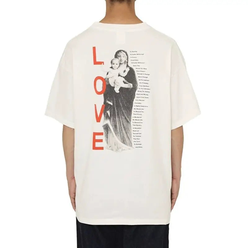 Hip Hop Retro Racing Style Graffiti Color Blocking Saint Micheal T-Shirt Men Women High Quality Oversized T Shirt Tee Tops