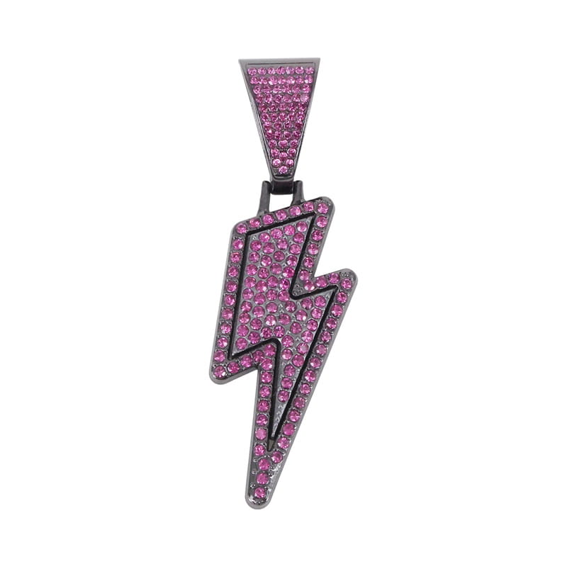 Hip Hop Full Purple Cz Zircon Lightning Pendants Necklace With 20inch Iced Out Miami Cuban Chain Rapper Party Wear Jewelry