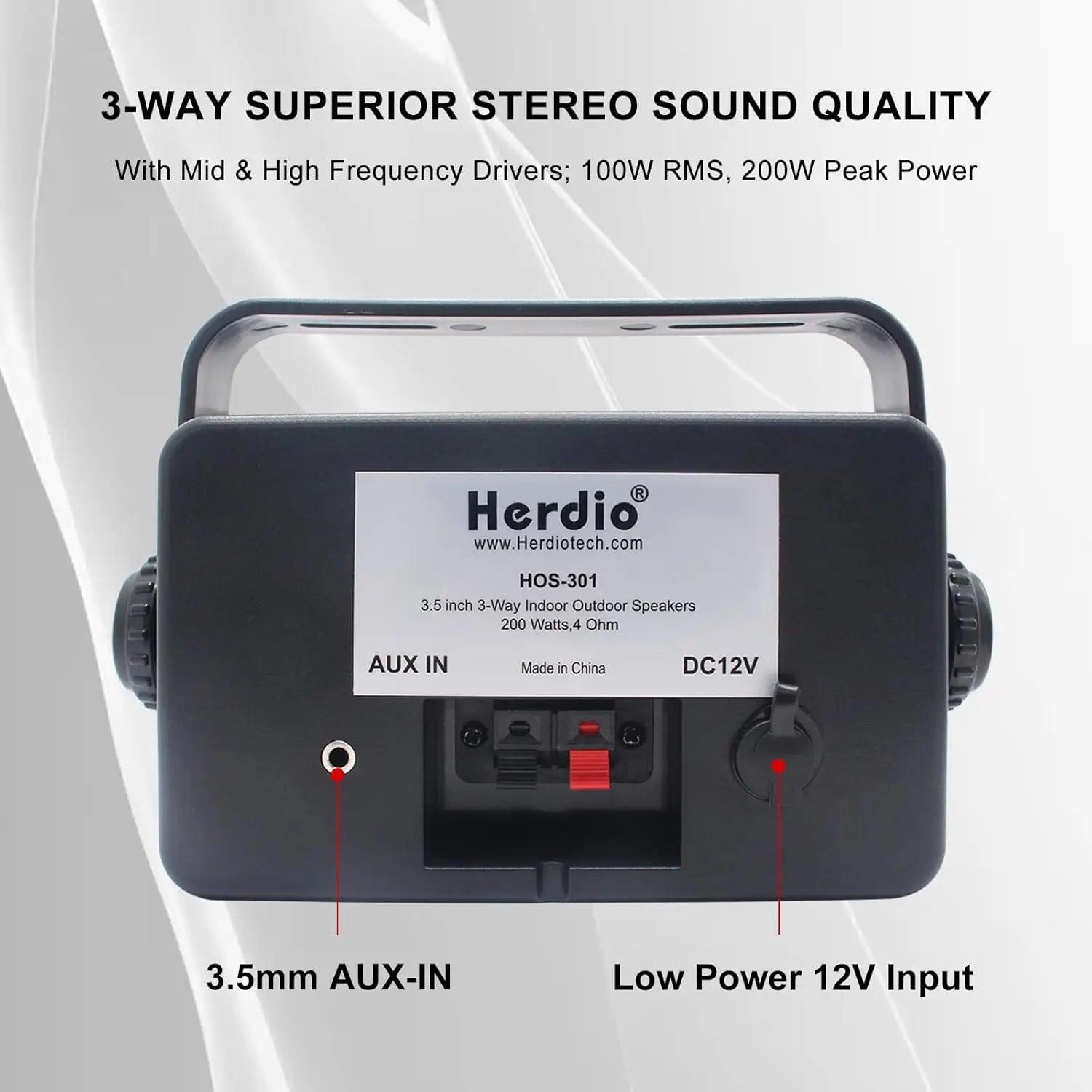 Herdio 3.5’’ Outdoor Bluetooth Speakers Waterproof 200W 3 Way Upgrade Premium Wall Mount Speakers Durable Mountable Loud Sound