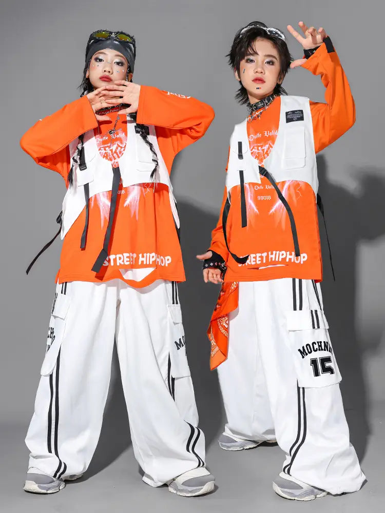 Hip Hop Boys Cool Graffiti Sweatshirt Vest Street Dance Cargo Pants Girls K-pop Jazz Costume Children Clothes Set Kid Streetwear