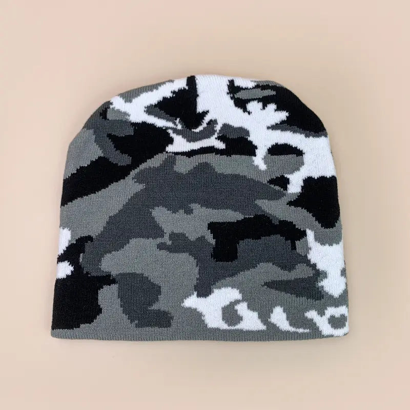 European Camouflage Knitted Hats Color Block Autumn and Winter New Warm Hip Hop Versatile Street Fashion Outdoor Retro Beanies