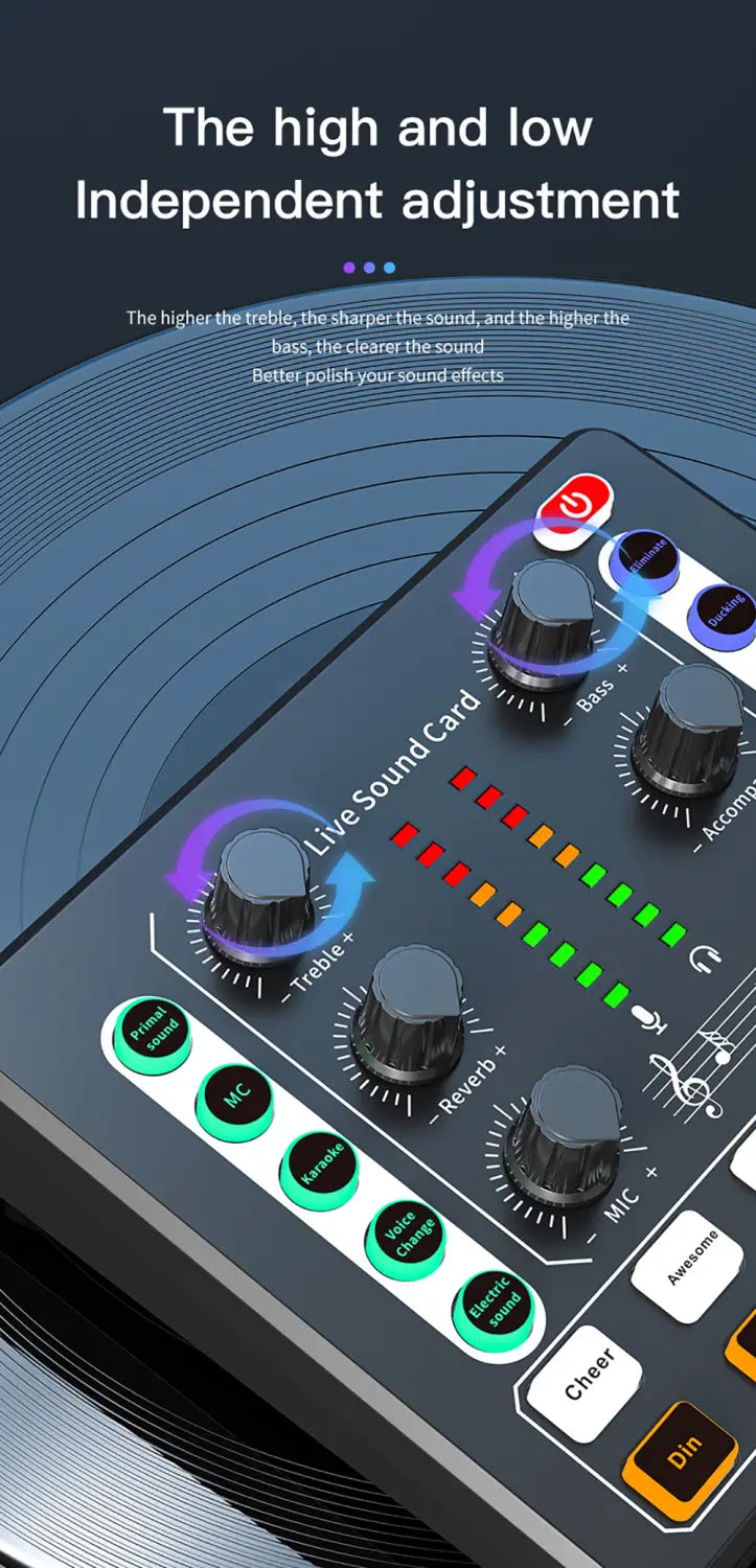 Live Sound Card Studio Record Professional Soundcard Bluetooth Microphone Mixer Voice Changer Live Streaming Audio Mixer Karaoke
