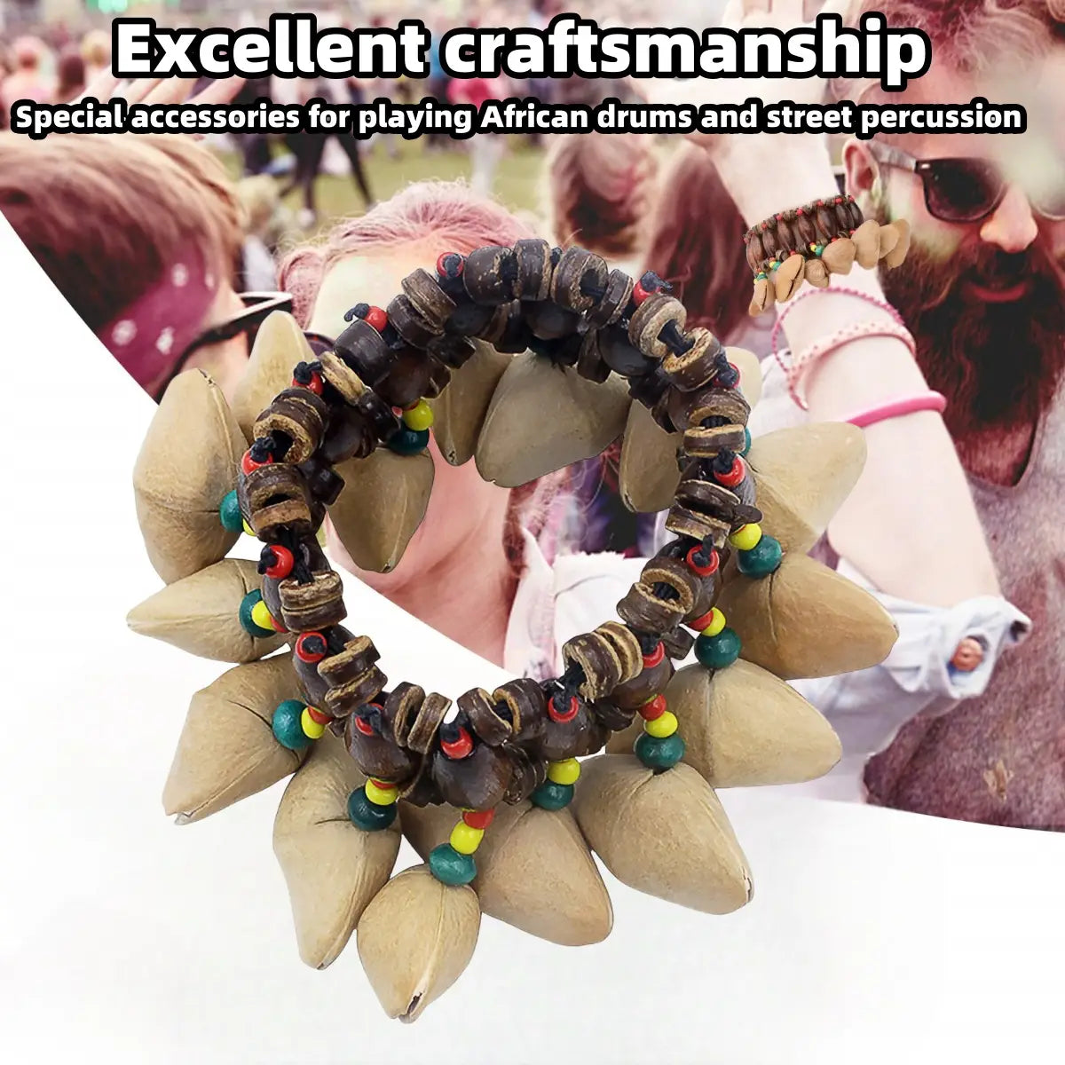Miwayer African Nut Shell Hand Bell Bracelet Tribal Style/for Djembe African Drum Conga Percussion Musical Instrument Gifts Toys