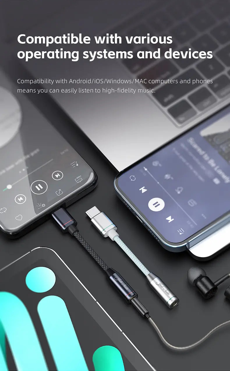 FiiO JA11 USB Type C to 3.5mm Earphone/Headphone Adapter USB C Cable USB C to 3.5 Audio Aux Cable For IOS Android