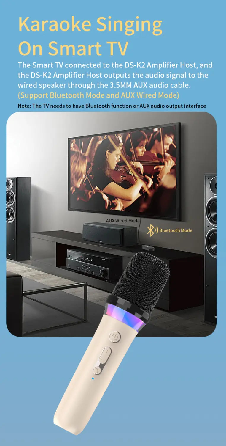 DS-K2 Karaoke Companion Bluetooth 5.3 Wireless Dynamic Microphones RGB Colorful Light Stereo DSP Mixer System For Wired Speaker