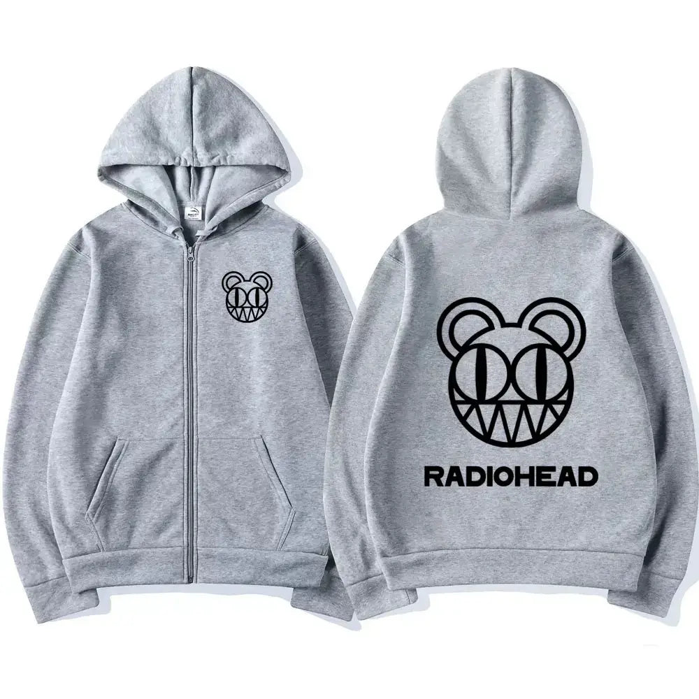 Rock Band Radiohead Logo Zipper Hoodie Men’s Fashion Vintage Zip Up Sweatshirt Punk Hip Hop Oversized Hoodies Jacket Outerwear