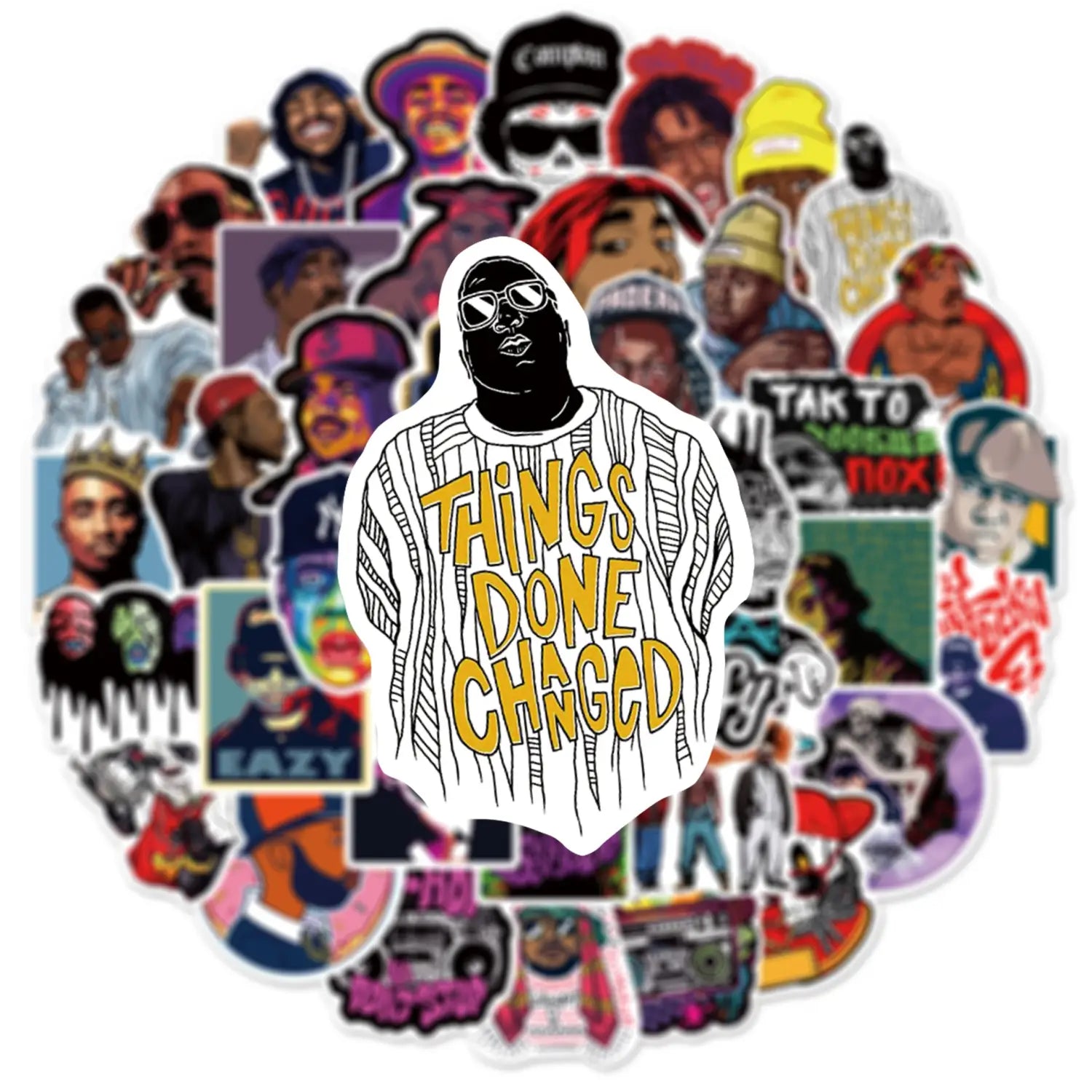 50PCS Mix 2Pac Sticker Hip Hop Rap Tupac Graffiti Rock Vinyl Sticker for Adults DIY Bike Laptop Skateboard Stickers Waterproof