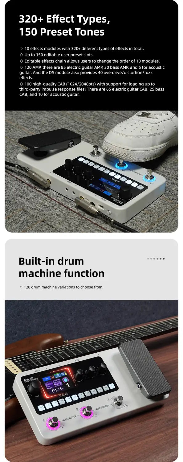 Yuimer MK-20 Multi-Effects Processor Pedal with Drum Machine Tuner and Looper Pedal USB Audio/for Guitar/Bass