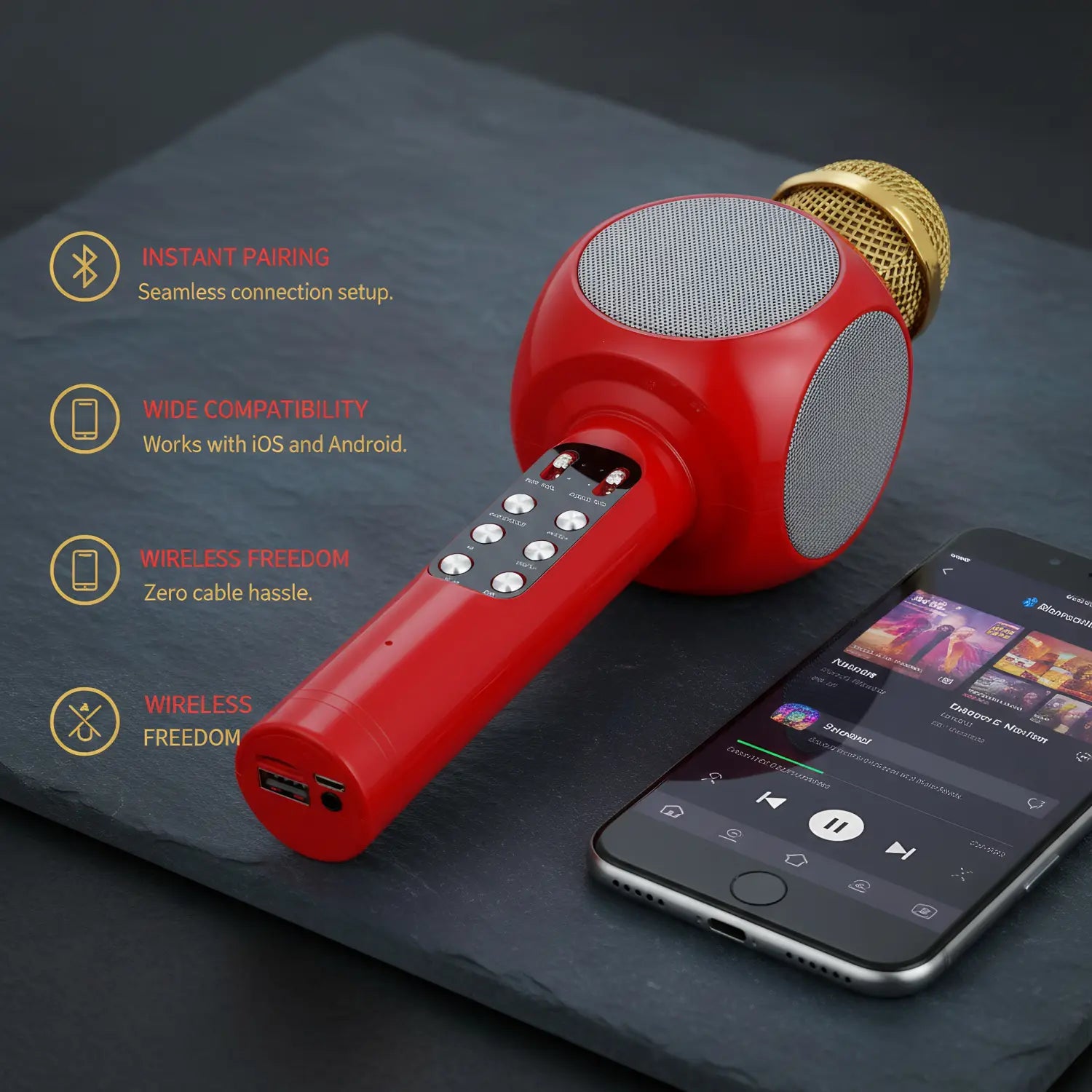 Karaoke Machine Microphone Wireless Bluetooth Speaker with Magic Voice Changer Colorful LED Lights Toy Gift for Girls Boys
