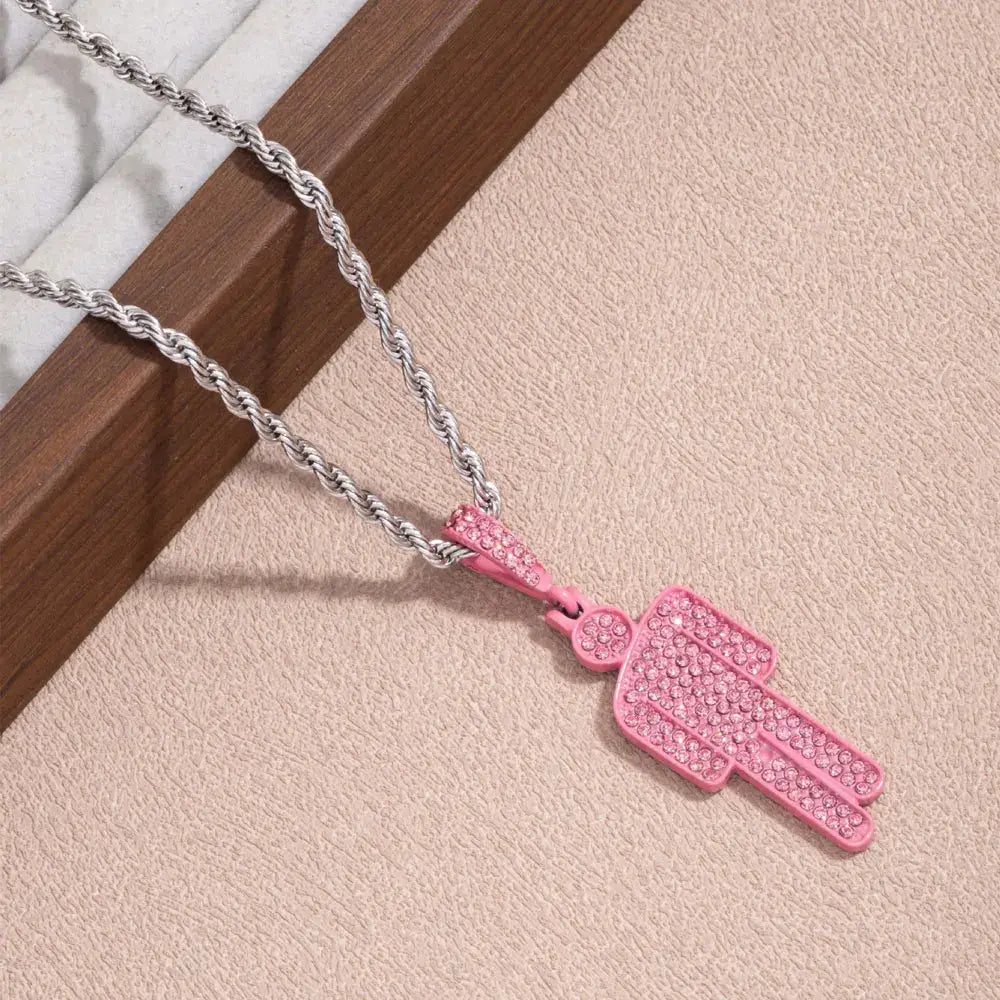 Luxury Hip Hop Necklace Stainless Steel Skew Head Zircon Couple Pendant Necklace Full of Zircon Pendant Street Fashion Necklace