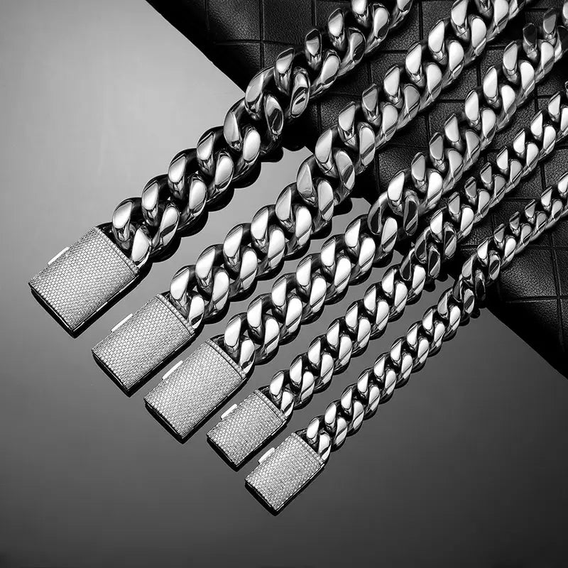 12/14/18/20/22mm Big Heavy Solid Stainless Steel Cuban Miami Link Chain Necklaces for Men Hip Hop Bling Iced out Rapper Jewelry