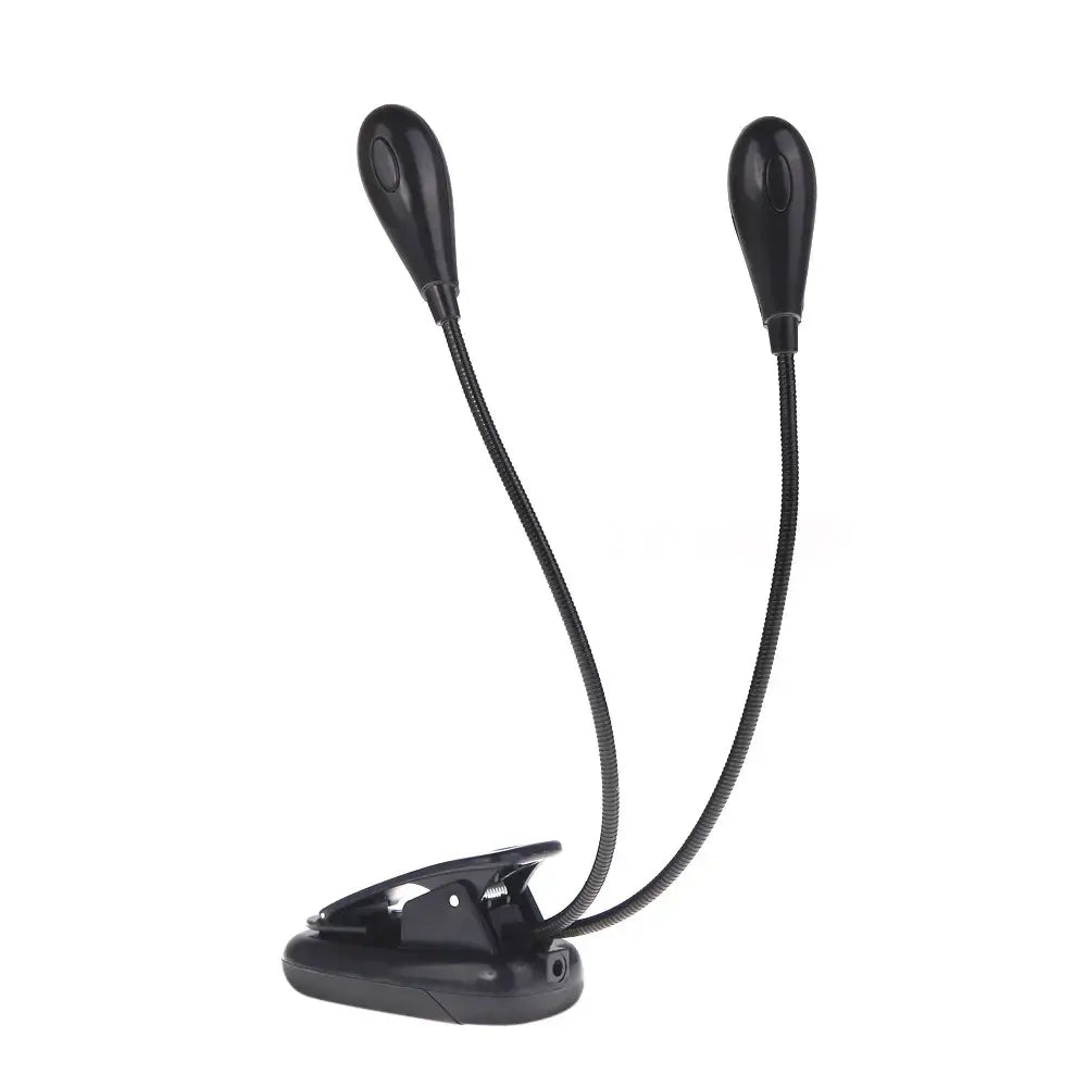 Clip-on 2 Dual Arms 4 LED Book Music Stand Light Lamp Black for Piano Violin Musical Instruments Performance