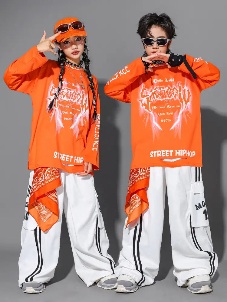Hip Hop Boys Cool Graffiti Sweatshirt Vest Street Dance Cargo Pants Girls K-pop Jazz Costume Children Clothes Set Kid Streetwear