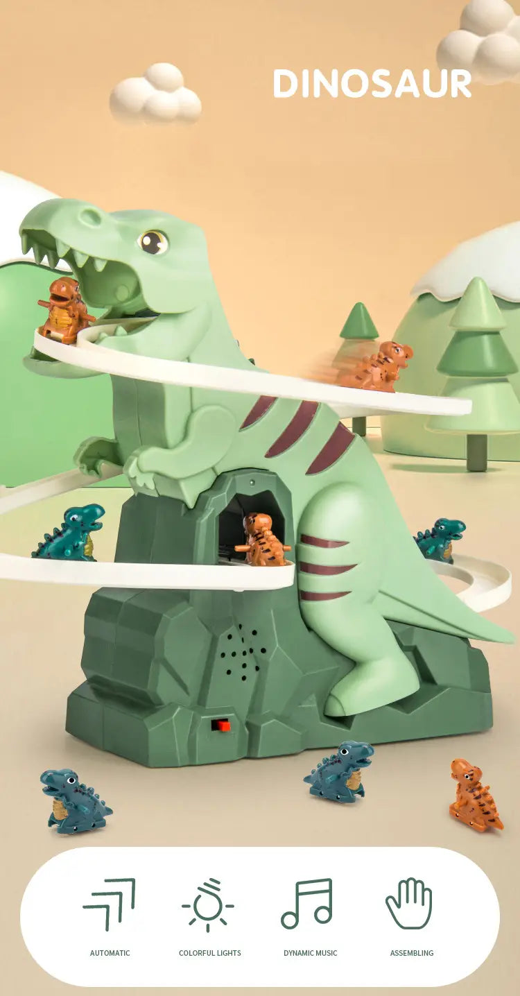 Dinosaur climbing slide music toy with 3 dinosaurs puzzle fun electric slide toy car Halloween boy and girl Christmas gift