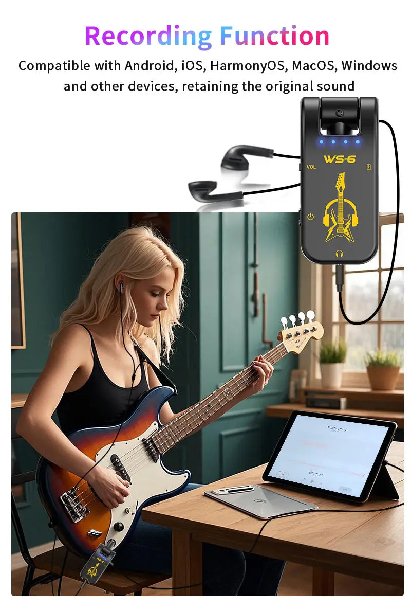 Portable Guitar Headphone Mini Amp with Rechargeable Lithium Battery & Swivel Audio Jack – Perfect for Guitar Practice